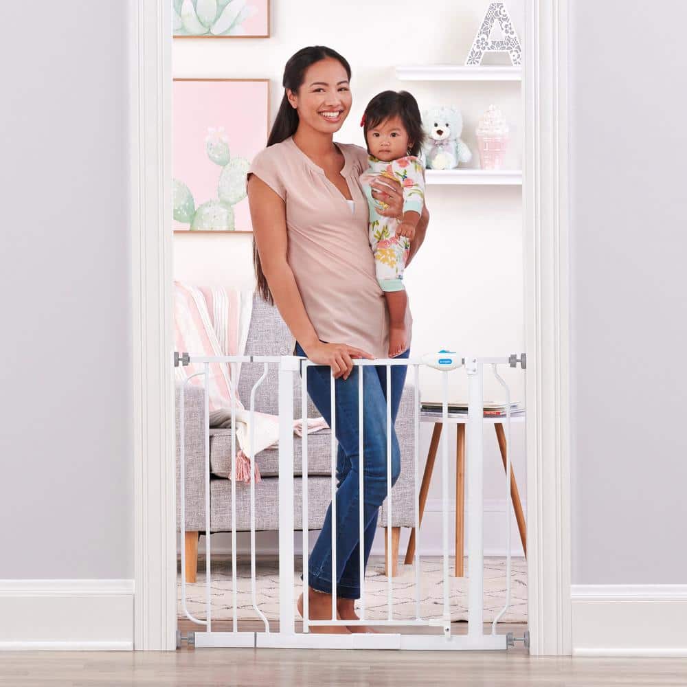 White Metal Expandable Baby Gate with Walk Through Door