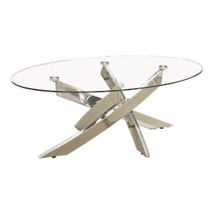 47.25 in. Silver and Clear Oval Glass Top Coffee Table