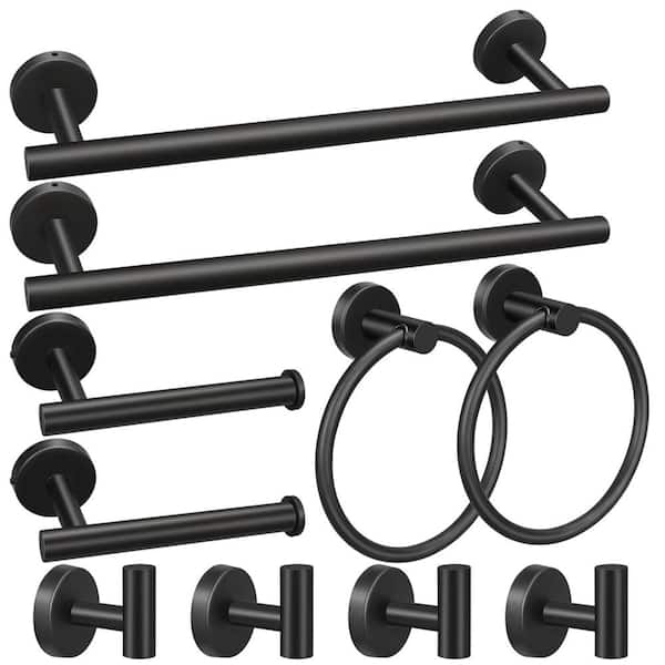 10-Piece Bath Hardware Set with Hand Towel Bars, Toilet Paper Holders, Towel Rings and Robe Towel Hooks in Black