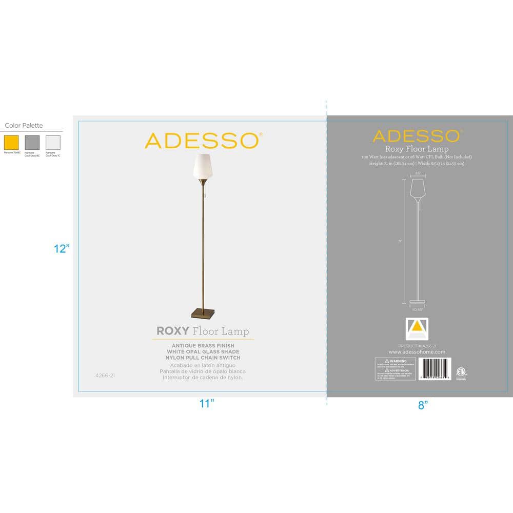 Antique Brass 20" Floor Lamp with Opal Glass Shade