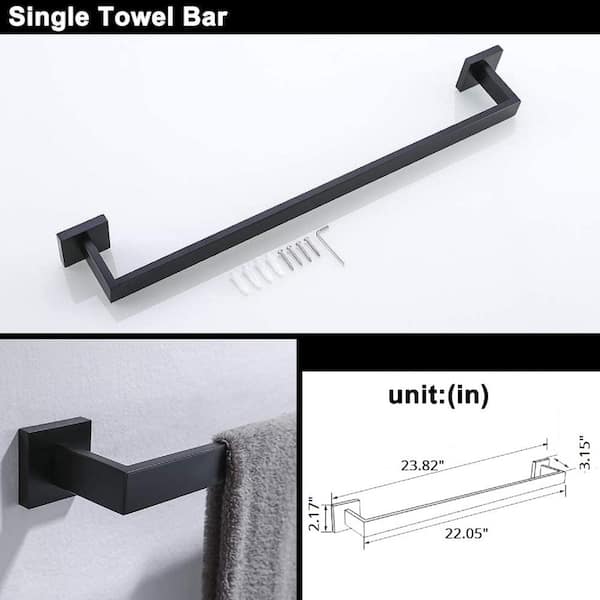 Interbath 5-Piece Bath Hardware Set with Towel Bar Toilet Paper Holder Double Towel Hook in Stainless Steel Matte Black