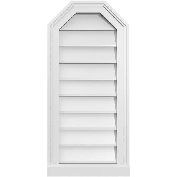 Ekena Millwork 14" x 30" Octagonal Top Surface Mount PVC Gable Vent: Non-Functional with Brickmould Sill Frame