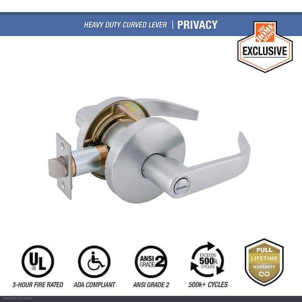 Heavy Duty Commercial Privacy/bed/bath Curved Lever Cylindrical ANSI Grade 2 UL 3 Hour Fire Satin Chrome