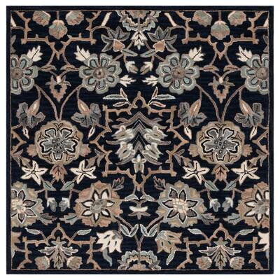 Metro 6 ft. x 6 ft. Black/Beige Floral Ornate Square Area Rug