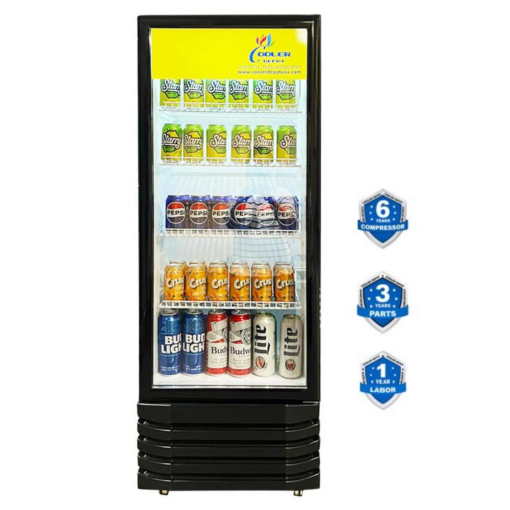 Cooler Depot 23in.W 9.2cu.ft Upright Commercial One Glass Door Refrigerator Beverage Cooler in Black