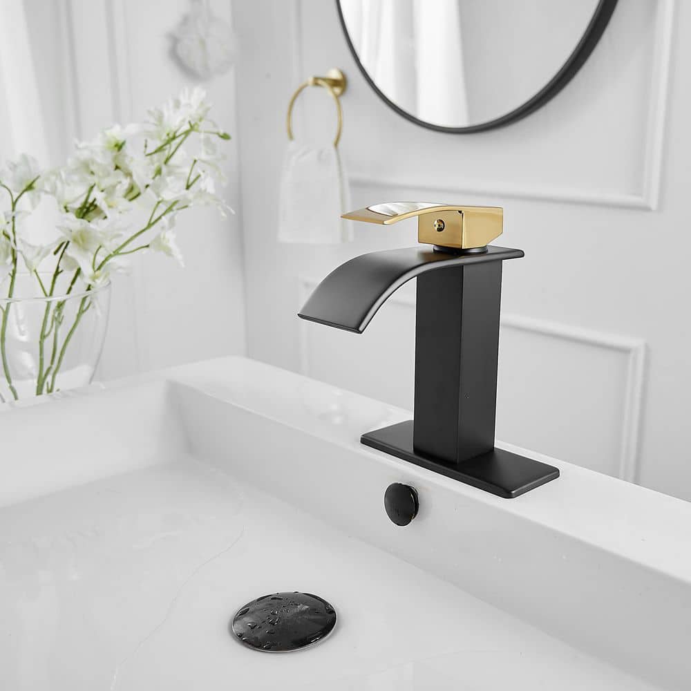 BWE Waterfall Single Handle Single Hole Low-Arc Bath Faucet Bathroom Drip-Free Vanity Sink Faucet
