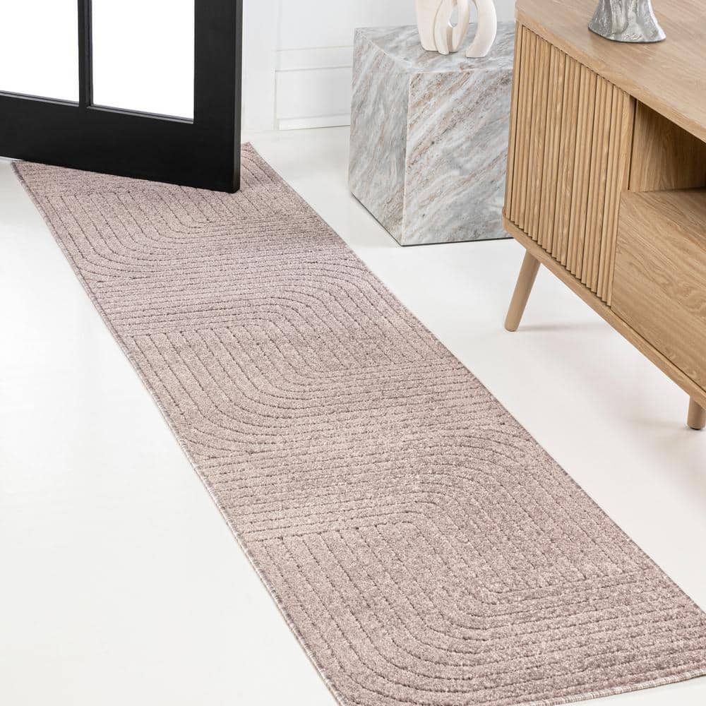 Light Taupe 2 x 8 Reversible Synthetic Stripe Runner Rug