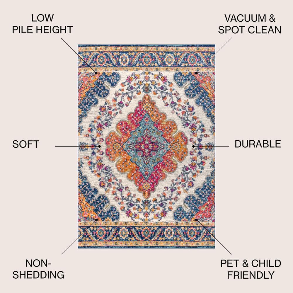 Bohemian Blue and Multicolor Medallion Area Rug, 5 x 8