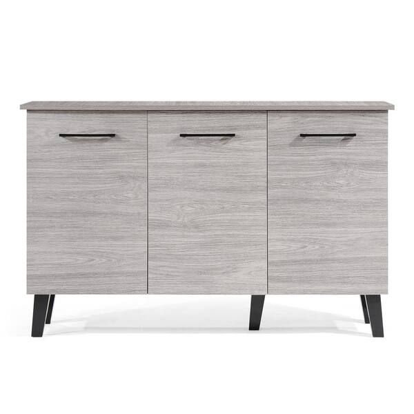 Noble House Emlyn Mid-Century Modern Oak Gray Fiberboard 3-Door Cabinet