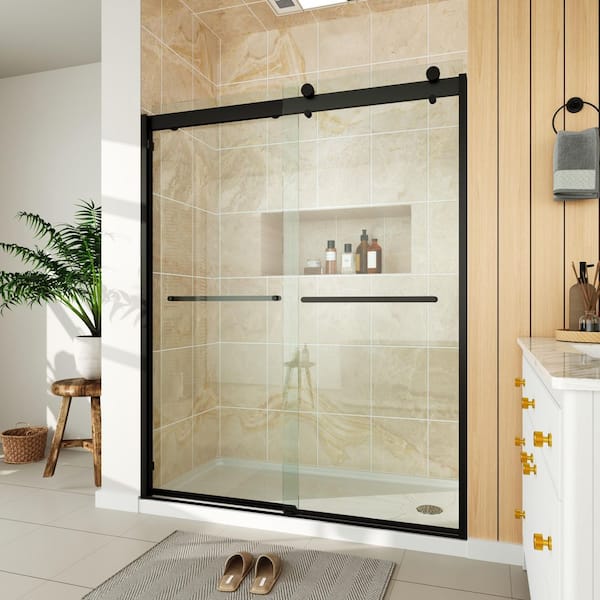 56 in. to 61 in. W x 76 in. H Framed Sliding Shower Door in Matte Black with 3/8 in. Clear Glass