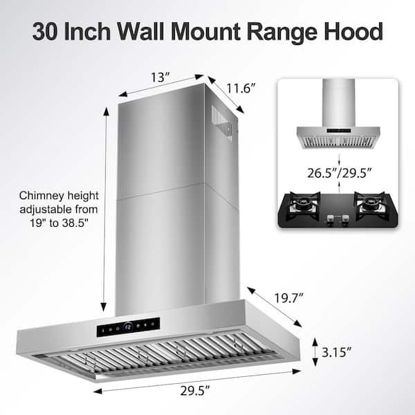 29.76 in. 900 CFM Ducted Wall Mount Range Hood Stainless Steel with Gesture Sensing & Touch Control