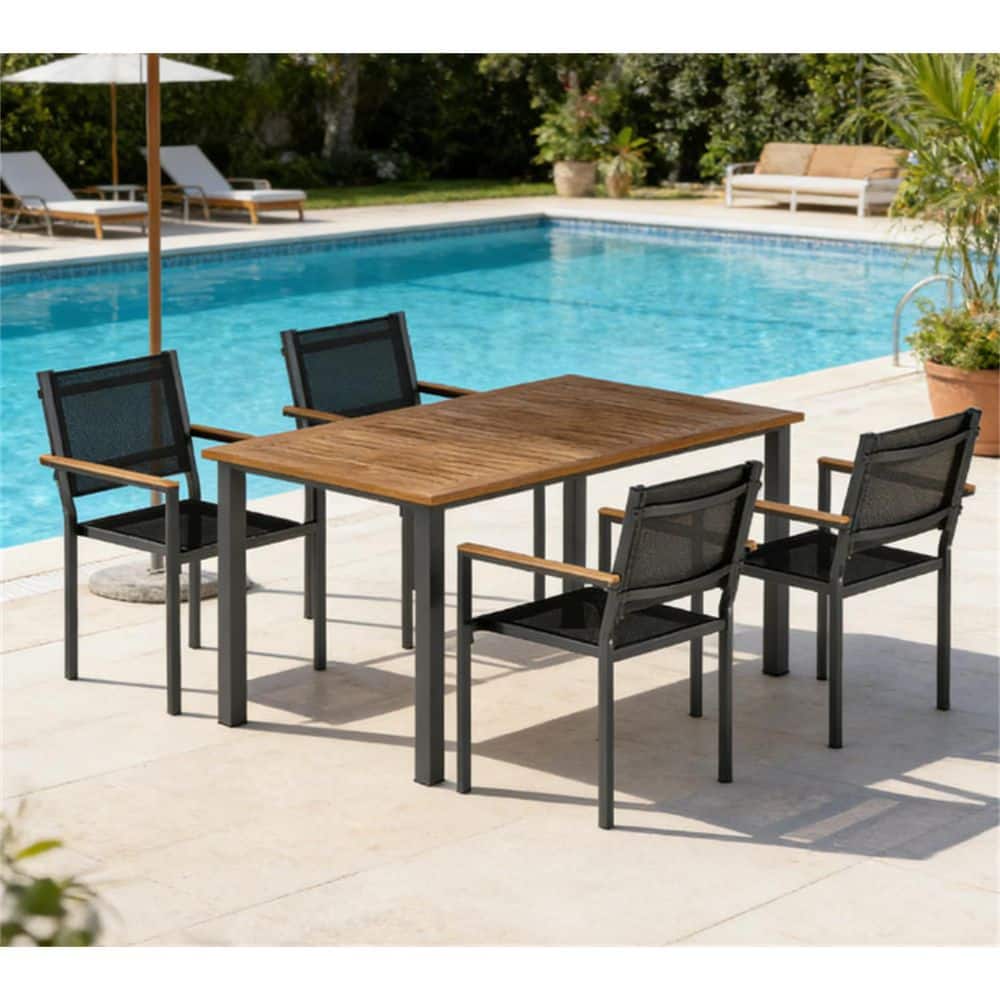 テーブル・チェア・ハンモック DAIS TEA TABLE /OUTDOORSHOP DECEMBER 5-Piece Acacia Wood Outdoor Dining Set with Teak Table and 4 Black
