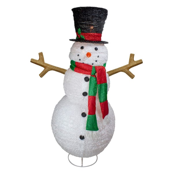 Lighted Tinsel Snowman Outdoor Christmas Decoration-60"-Warm White Lights