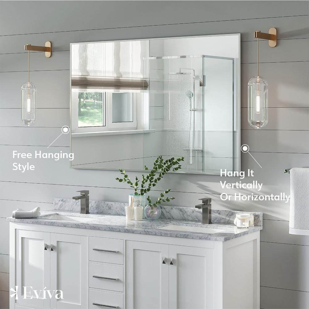 Brushed Wood Frame Rectangular 48" x 30" Wall Mirror