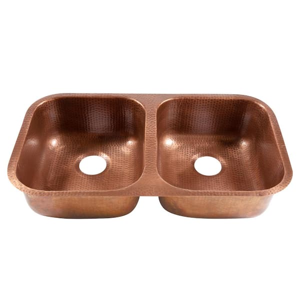 Orwell 32 in. Undermount Double Bowl 16 Gauge Antique Copper Kitchen Sink