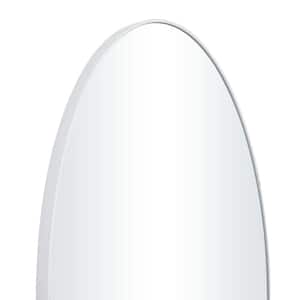 32 in. x 18 in. Oval Round Framed White Wall Mirror with Thin Minimalistic Frame
