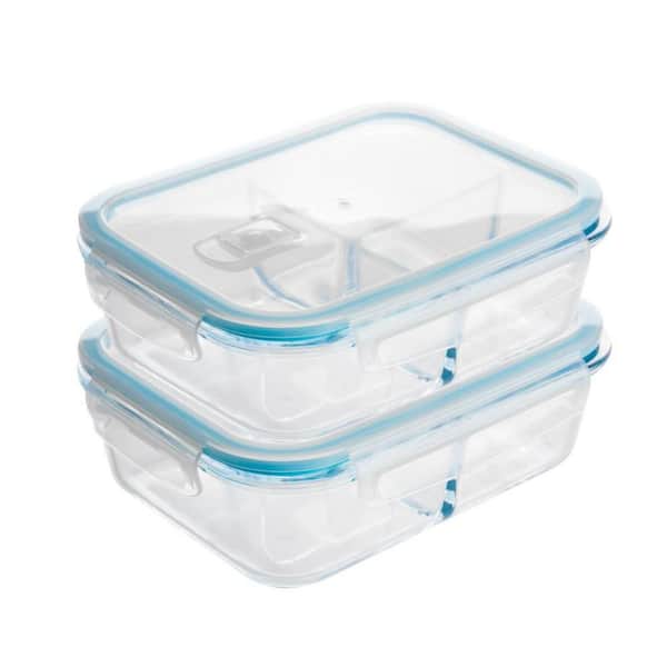LEXI HOME 51 oz. 3-Compartment Borosilicate Glass Food Storage Container with Vented Lid (2-Pack)