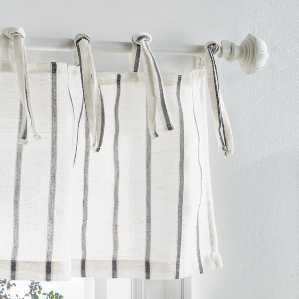 MARTHA STEWART Laguna Stripe Grey 56 in. W x 36 in. L Tier and Valance Curtain Set