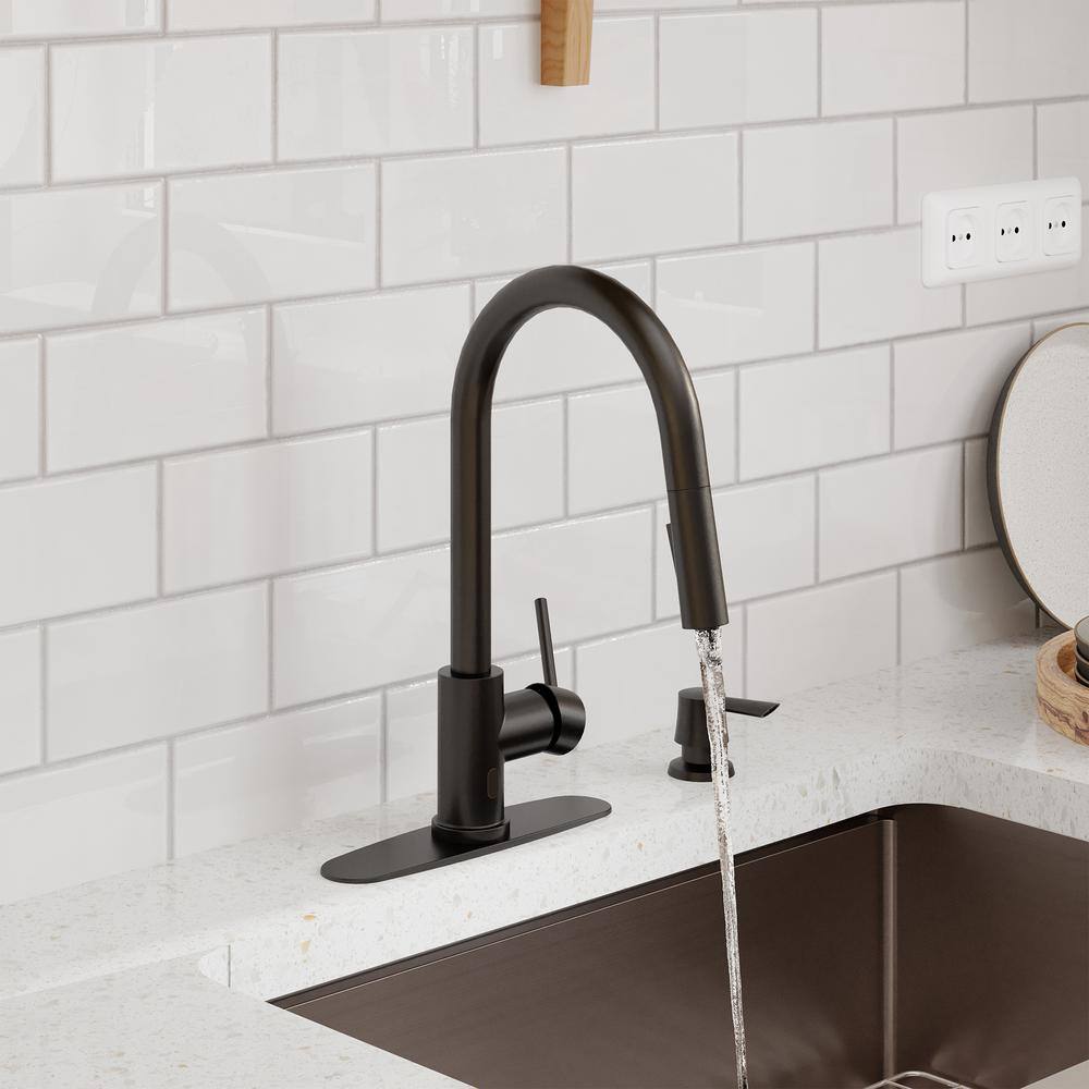 Matte Black Stainless Steel Touchless Kitchen Faucet with Pull-out Spray