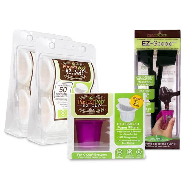 EZ-Cup 2.0 Starter Bundle Reusable Coffee K Cup Pod 125 Disposable Coffee Paper Filters and EZ Scoop