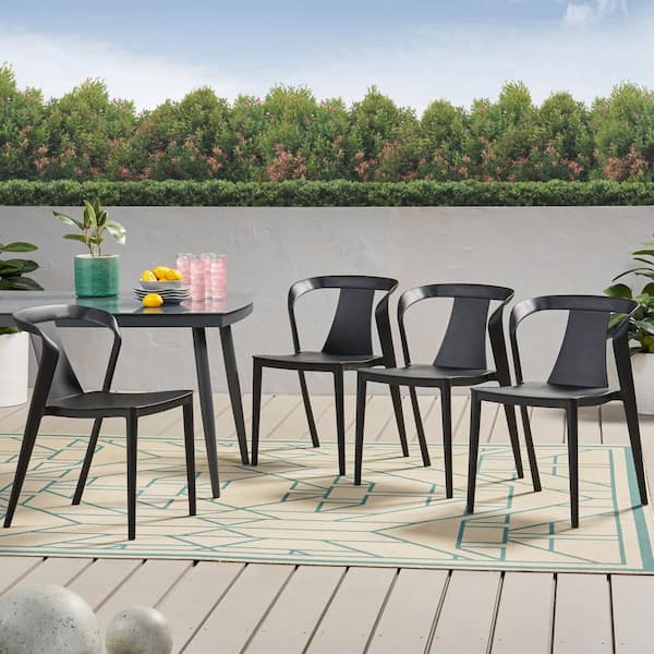 Noble House Orchid Black Stackable Plastic Outdoor Patio Dining Chair (4-Pack)