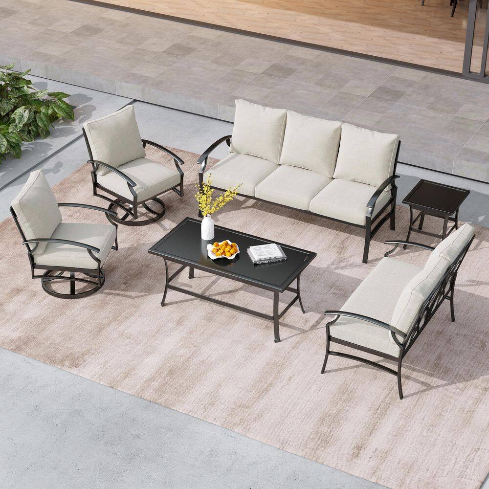 Black 6-Piece Metal Patio Conversation Sofa and Loveseat and Single Chairs Set and Coffee Table With Beige Cushions price history on PriceWatchPro