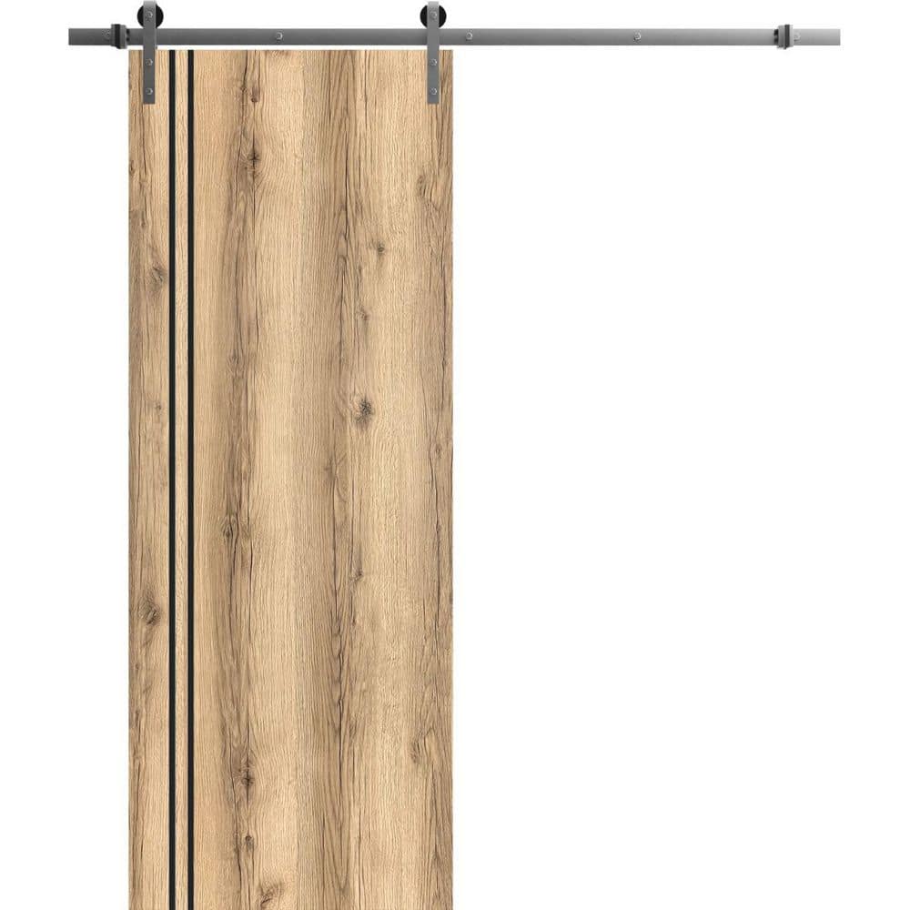 Assembly Required 36 in. x 80 in. 1-Panel Oak Solid Wood with Honeycomb Sliding Barn Door with Hardware Kit price history on PriceWatchPro