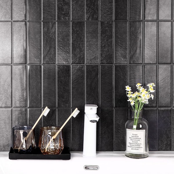 Ash Black 12 in. x 12 in. PET Peel and Stick Backsplash Waterproof Heat Resistant for Kitchen 10-Pack