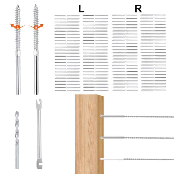 VEVOR Cable Railing Swage Threaded Stud Tension End Fitting Terminal for 1/8 in. Deck Cable Railing Stainless Steel (102-Pack)