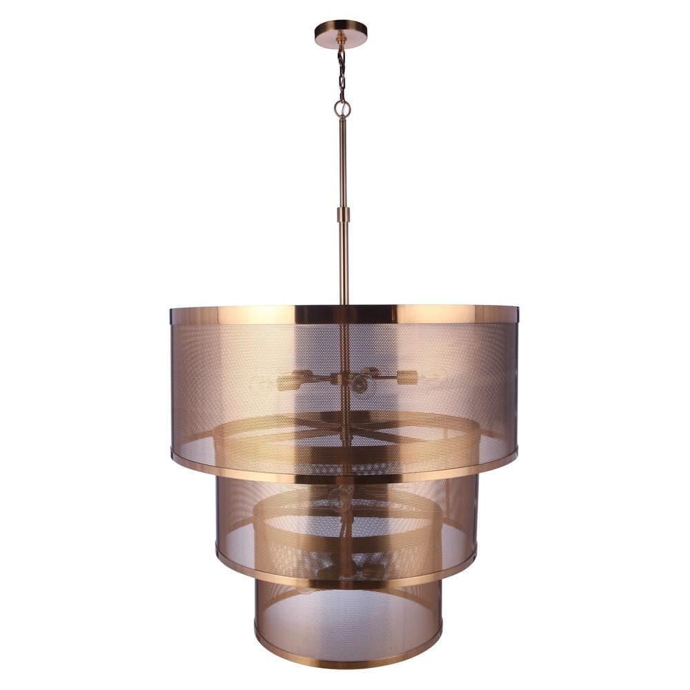 Satin Brass 12-Light Mesh Drum Pendant