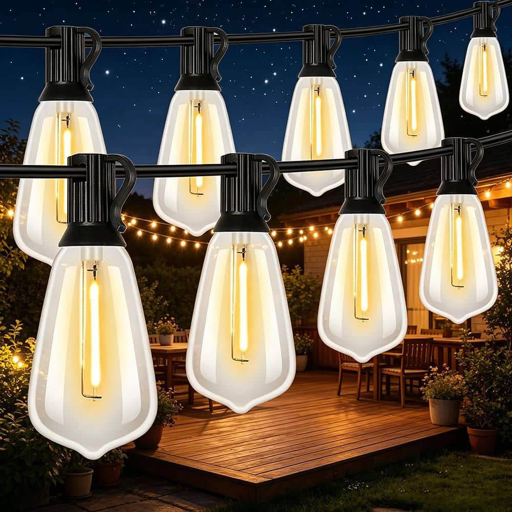94 Light 180 ft. Black Outdoor 2700K Hardwired Edison ST38 LED