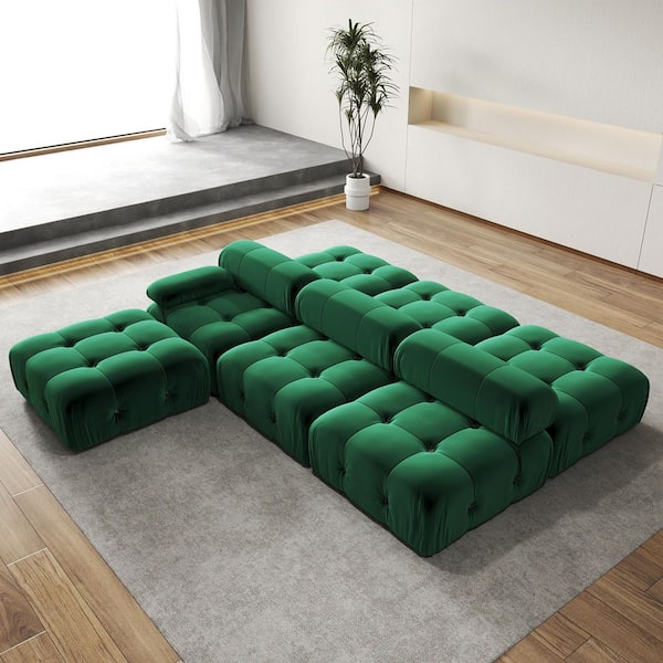 Chameleon 104 in. Square Arm Minimalism 7-piece Modern Velvet Modular Combination Sectional Sofa with Ottomans in Green