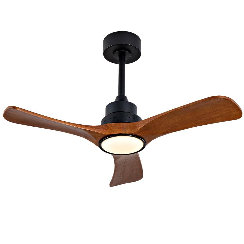 PUDO 36 in. Indoor Integrated LED Smart  Brown Ceiling Fan Lighting with Smart Dual-Control System