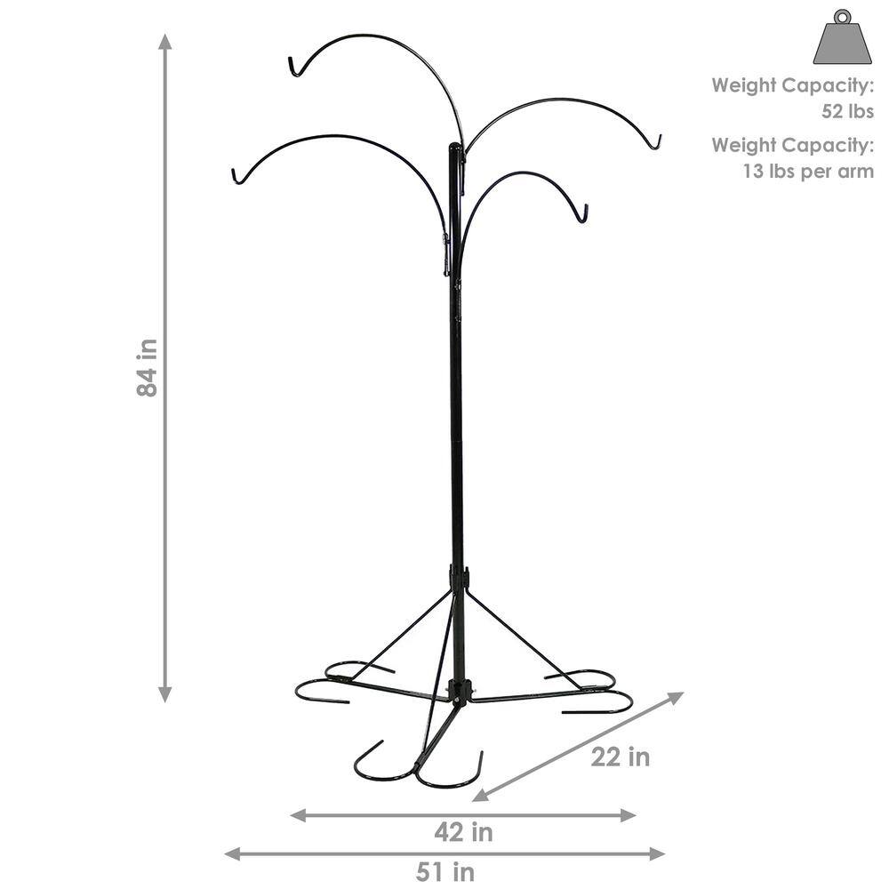 84" Black Powder-Coated Steel 4-Arm Hanging Basket Plant Stand