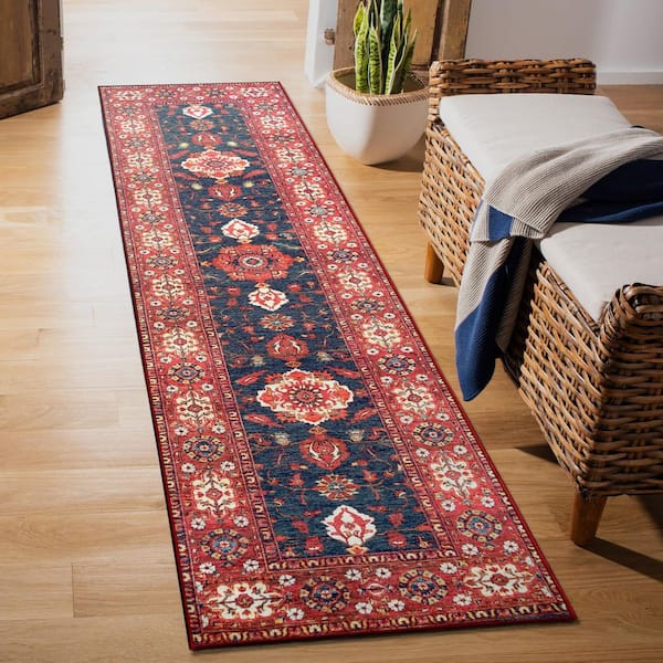 Ramage Indigo Medallion 2.5 ft. x 10 ft. Washable Runner Rug