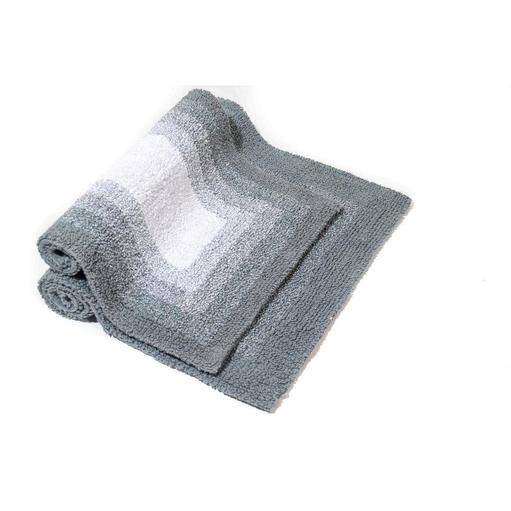 Whitney Ombre Gray Cotton Reversible Bath Rug Set
