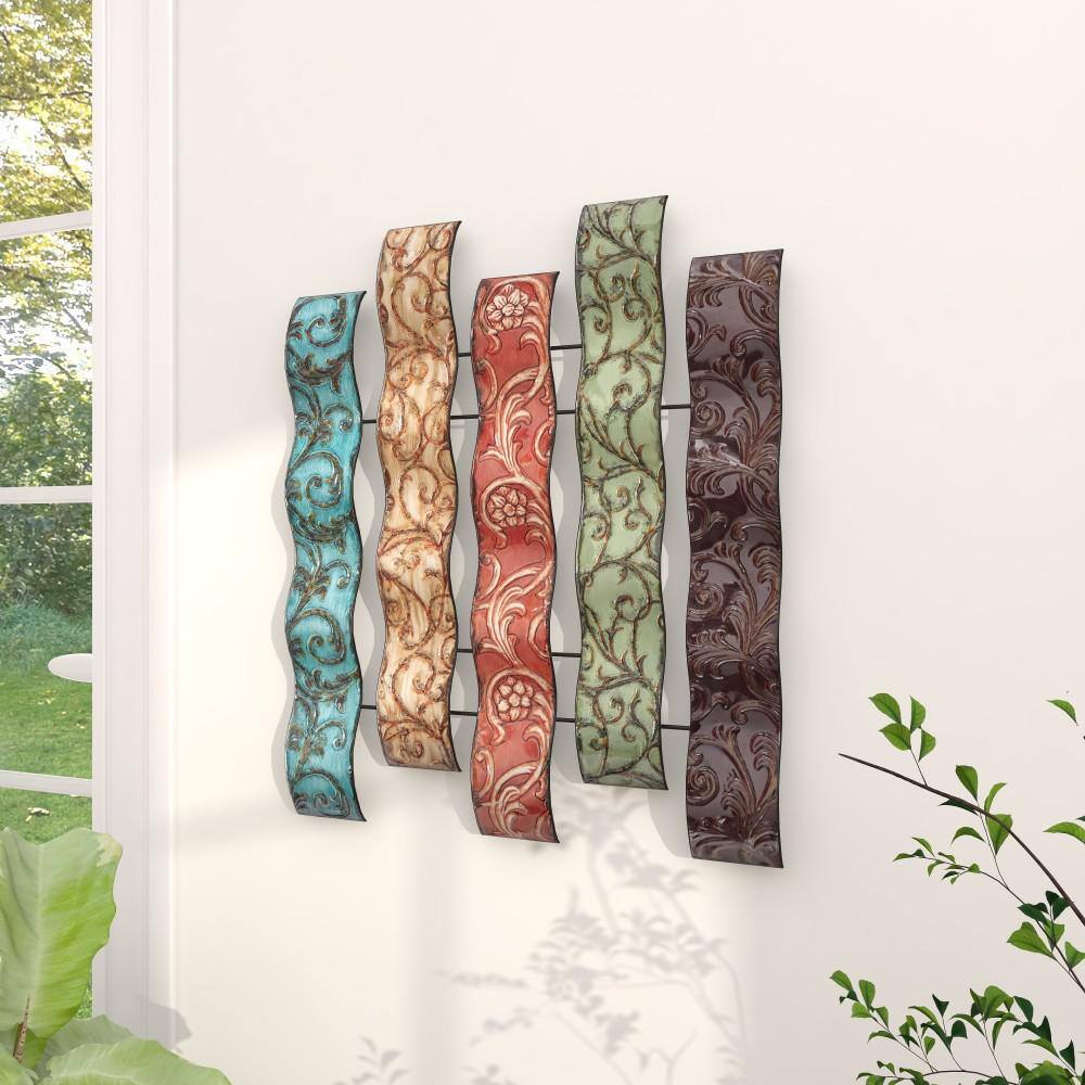Multicolor Embossed Metal Wavy Panel Wall Sculpture