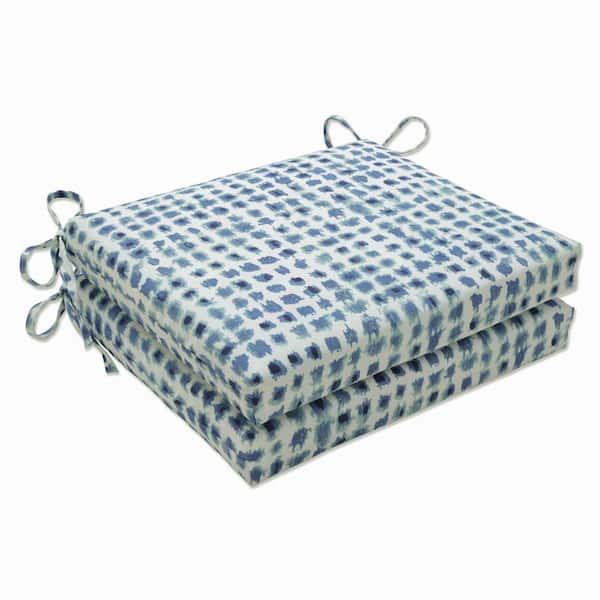 Pillow Perfect 18.5 x 16 Outdoor Dining Chair Cushion in Blue/Ivory (Set of 2)