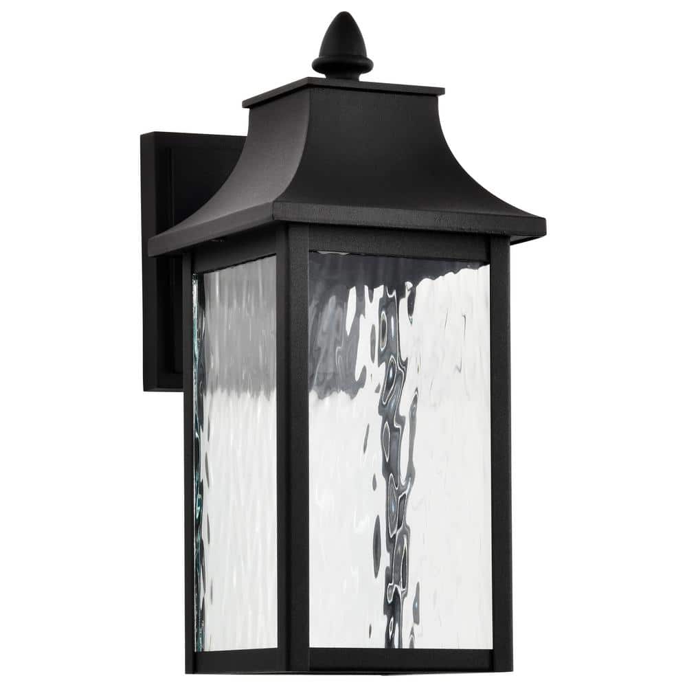 Austen Matte Black and Clear Water Glass Smart Outdoor Wall Lantern