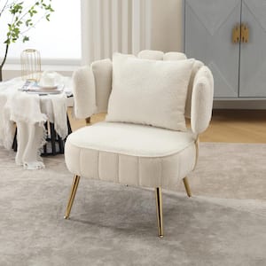 Modern Beige Boucle Upholstered Accent Arm chair with Metal Frame and Pillow