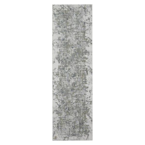 HomeRoots 2 ft. x 8 ft. Gray, Ivory Abstract Runner Rug