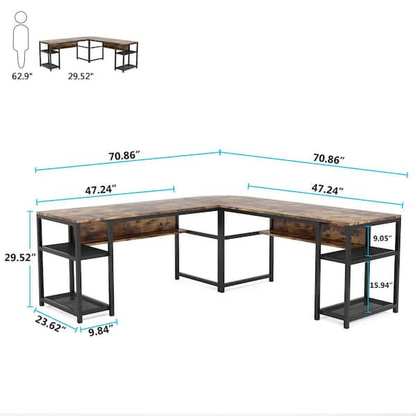 70.86 Computer Desk with Storage Shelf and Printer Stand - On