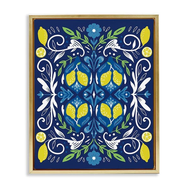 Stupell Industries Mosaic Floral Pattern by Louise Allen Designs Gold Floater Frame Food Graphic Art Print 21 in. x 17 in.