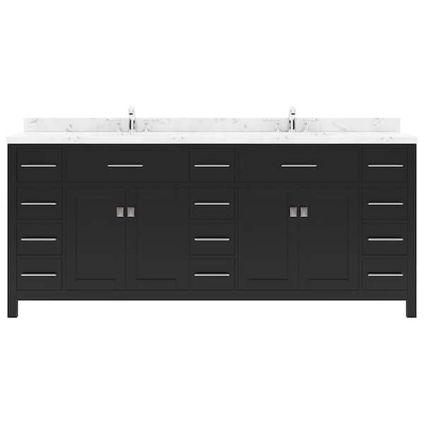 Virtu USA Caroline Parkway 78 in. W x 22 in. D x 35 in. H Double Sink Bath Vanity in Espresso with Quartz Top