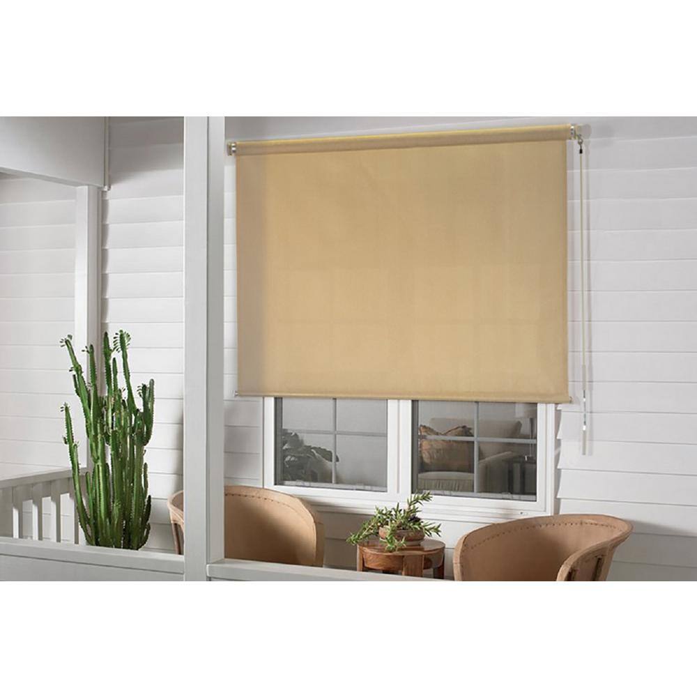 48 ft. x 72 ft. Beige Cordless True to Size Light Filtering Exterior Roller Shade with UV