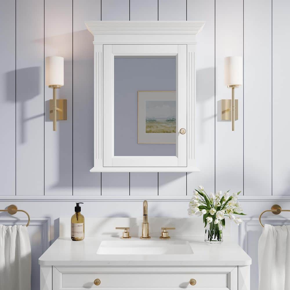 24 in. W x 30 in. H Rectangular Handmade Solid Wood Medicine Cabinet with Mirror and Soft-close Door, White, Left Hinge price history on PriceWatchPro
