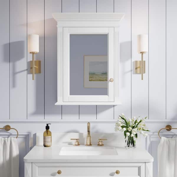 ANGELES HOME 24 in. W x 30 in. H Rectangular Handmade Solid Wood Medicine Cabinet with Mirror and Soft-close Door, White, Left Hinge