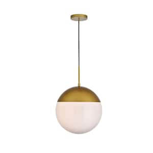 Timeless Home Ellie 1-Light Brass Pendant with Frosted Glass Shade