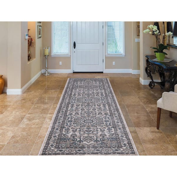 Angora Medallion Ivory 2 ft. x 7 ft. Rectangle Indoor Runner Rug