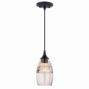 Milano 1-Light Oil Rubbed Bronze Shaded Mini Pendant Ceiling Light Amber Fog Glass